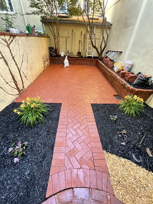 Heringbone bricks in lovely old backyard in Queen Village
